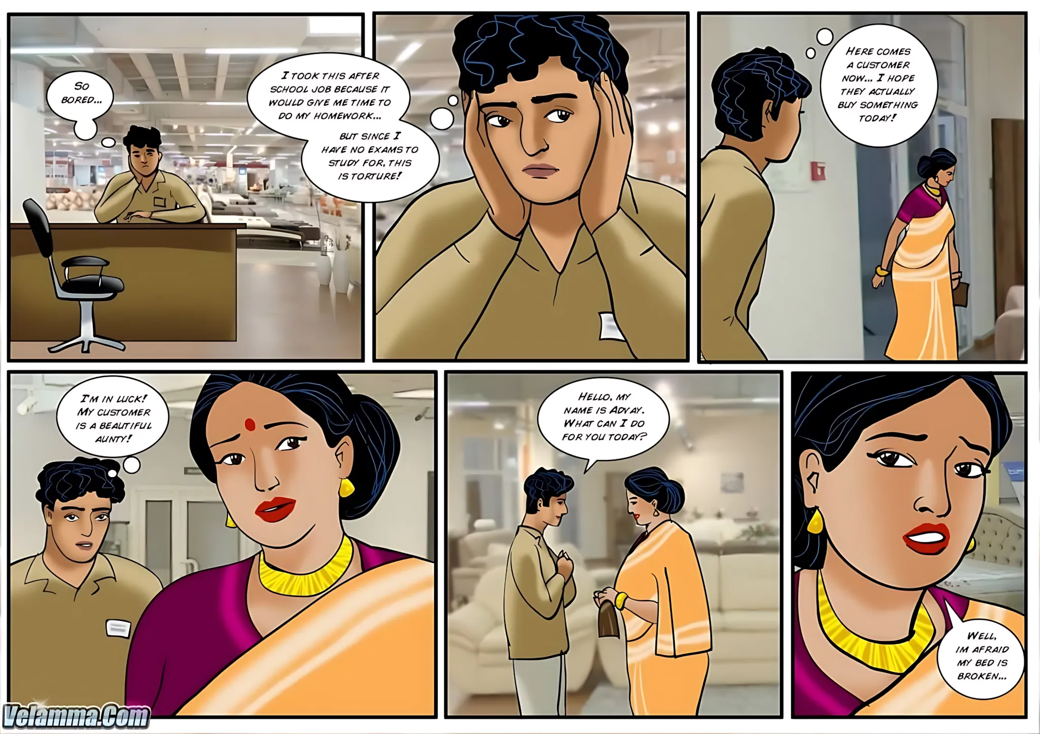 Velamma All Episodes Comics, 38 . Velamma - Episode 38 - Finding A New Mattress, page 2 of 32